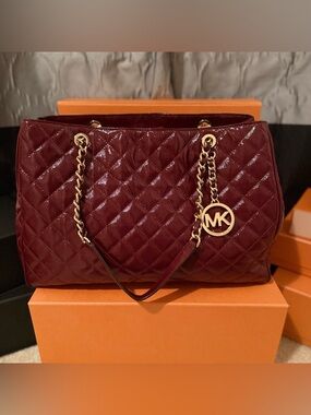 Michael Kors Quilted Patent Leather Shoulder Bag Susannah Tote
